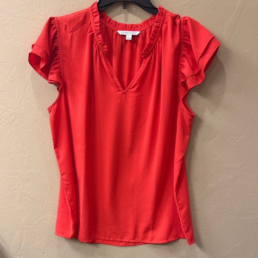 41 Hawthorn Vibrant Red Ruffle Blouse